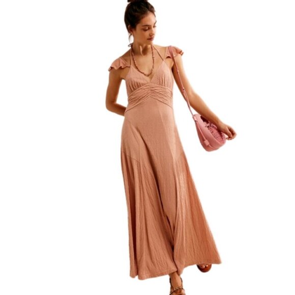NWT Free People Louisa Strappy Back Tan Maxi Dress - Picture 1 of 5